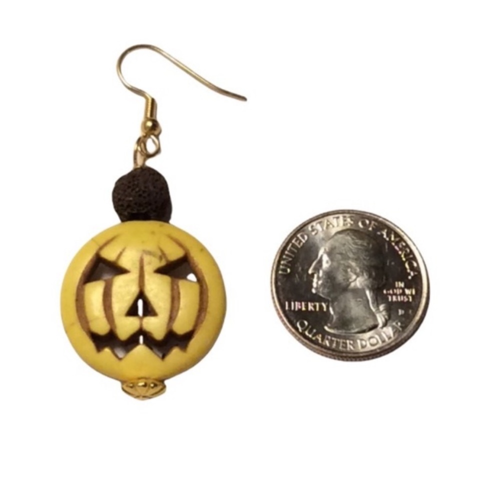 HANDMADE Spooky Composite STONE Jack O'Lantern BEADED Essential Oil Earrings - Picture 6 of 9